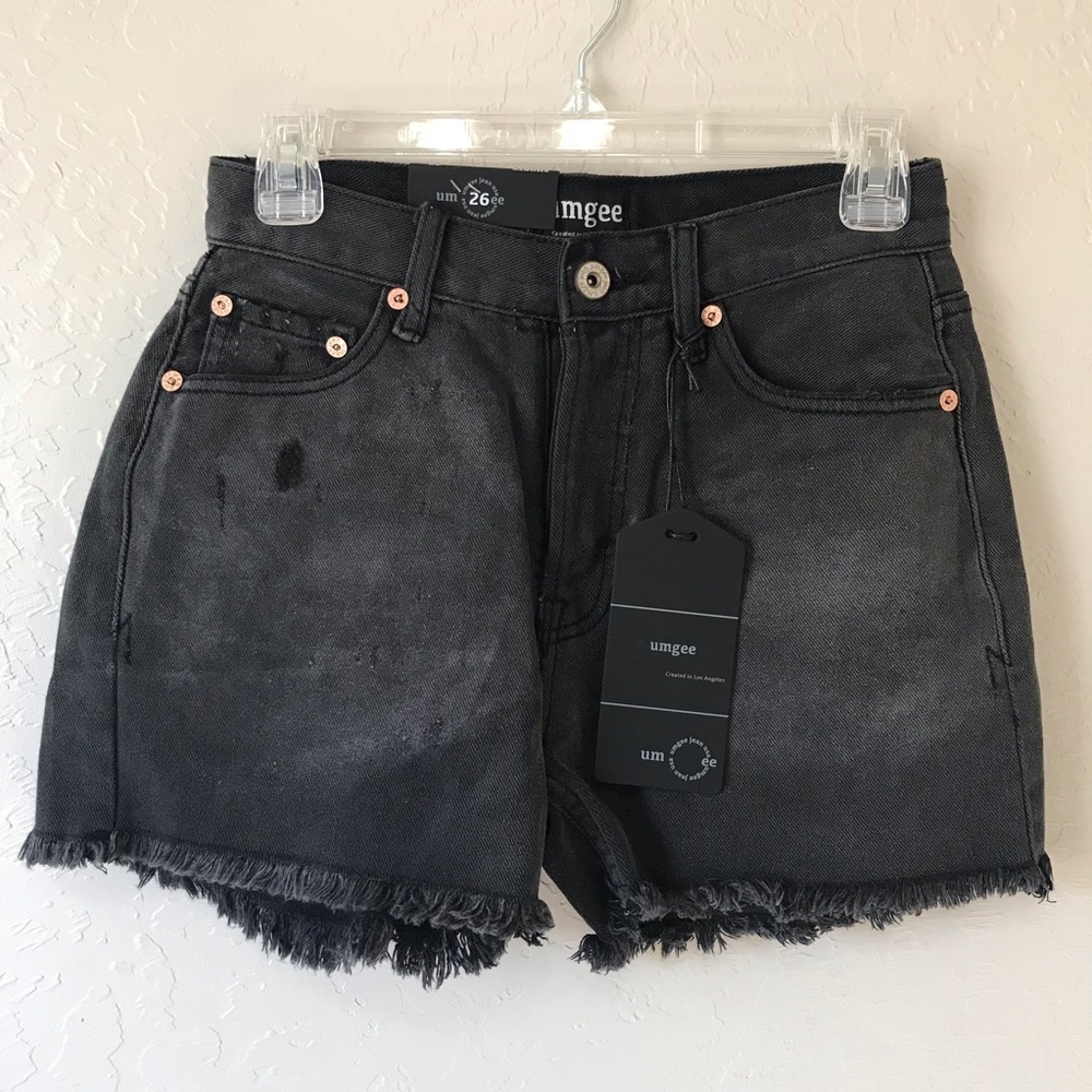 Umgee Black Distressed Cut Off Jean Shorts NWT Button Fly